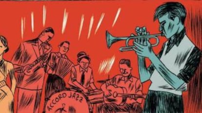 Boris Vian, en una viñeta del cómic 'Piscina Molitor/La vida swing de Boris Vian'.