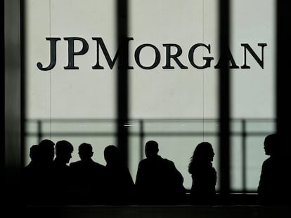 The JPMorgan Chase & Co. logo is displayed at their headquarters in New York.