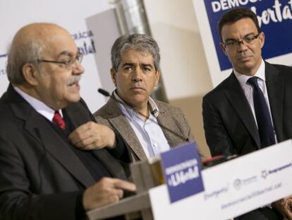 Andreu Mas-Colell, Francesc Homs i Joan Iglesias, ahir en un acte de Democràcia i Llibertat.