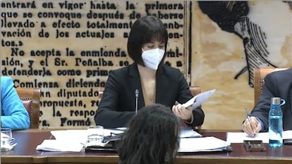 La ministra de Ciencia e Innovación, Diana Morant, en la Comisión de Ciencia, Innovación y Universidades del Senado, el pasado 21 de febrero.