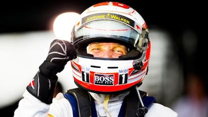 Kevin Magnussen celebra su primer podio en el Mundial. 