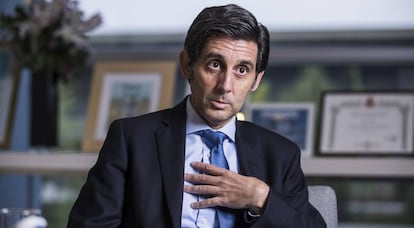 El presidente de Telefonica, Jose Maria Alvarez-Pallete, en su despacho, en la sede de Telefonica de las Tablas.