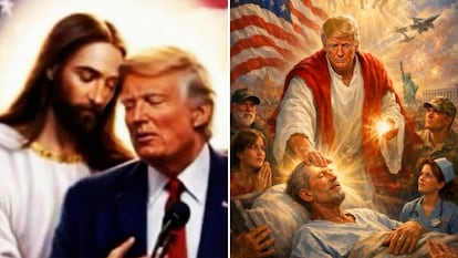 Imágenes creadas con IA y publicadas por Trump. A la izquierda, la de este miércoles. A la derecha, la que provocó la polémica el pasado domingo.