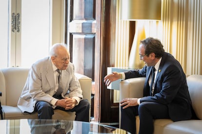 El presidente del Parlament, Josep Rull, se reúne con el expresidente de la Generalitat Jordi Pujol, el miércoles.