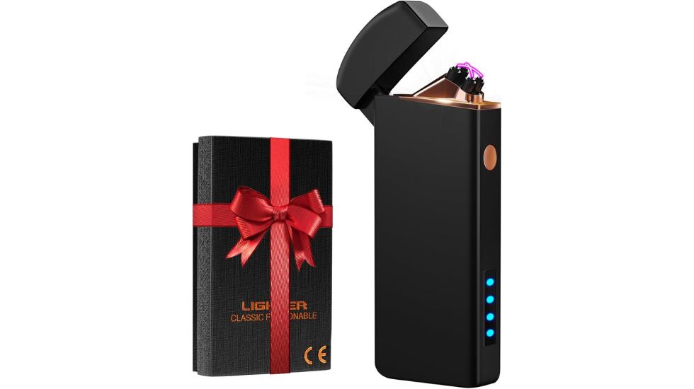 Este mechero eléctrico viene en una caja de regalo.