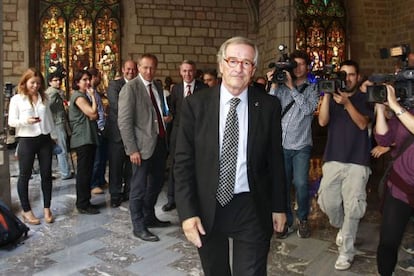 El alcalde de Barcelona, Xavier Trias , a la salida de la reunión del consejo territorial de la candidatura Barcelona-Pirineos.