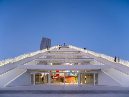 An architectural opening. The Pyramid of Tirana, Albania, originally built as a museum to communist dictator Enver Hoxha, has been transformed into a new cultural center. The Pyramid is now an open sculpture in a new park that houses a collection of cafés, studios, workshops, start-up offices, festivals and classrooms where young Albanians learn various tech subjects free of charge. Steps have been added to the building's sloping facades, making it possible for visitors to literally walk on the ex-dictator's masterpiece.