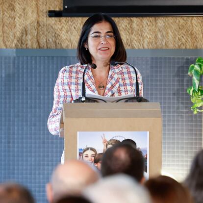 MADRID, 05/10/2022.- La ministra de Sanidad, Carolina Darias , interviene en el acto institucional del "Día Mundial de la Salud Mental 2022", este miércoles en Madrid. EFE/ Chema Moya /POOL
