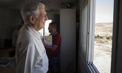 Vargas Llosa in the office that serves as the council building for Susiya.