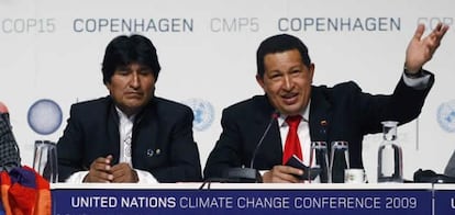 Evo Morales y Hugo Chávez en su rueda de prensa conjunta.