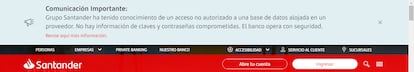 Comunicación del Banco Santander a sus clientes en Chile.