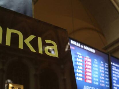 Bankia en los monitores informativos de la Bolsa de Madrid. 