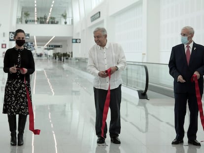 López Obrador, durante un acto público en el Aeropuerto de la Ciudad de México, el día jueves 23 de Julio de 2020.