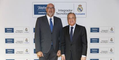 Emilio Gayo, presidente de Telef&oacute;nica Espa&ntilde;a, y Florentino P&eacute;rez, presidente del Real Madrid.