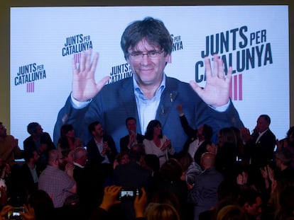 Carles Puigdemont, en un acto de campaña de Junts per Catalunya.