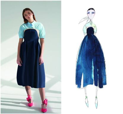 Diseño, y su boceto, de la colección cápsula de Delpozo en exclusiva con la tienda 'online' Stylebop.com.