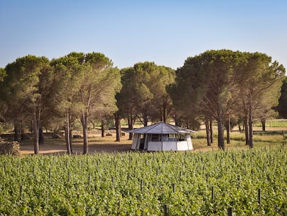 Casa Marabout recuperada por Clément Cidivino y la inmobiliaria Architecture de Collection e instalada en Terra Remota, una explotación vinícola y de enoturismo en el Empordà, donde permanecerá hasta el 31 de agosto de 2022.