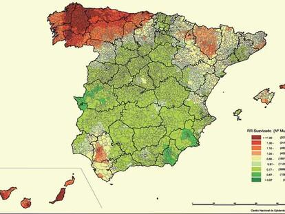 Mapa de España de la incidencia del cáncer de tiroides