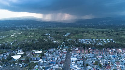 Vista aérea de las precipitaciónes en la alcaldía Tlahuác.