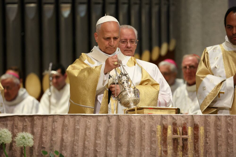 Pope Leo XIV celebrates Holy Mass at the Basilica of the Sagrada Familia, during his apostolic journey, in Barcelona, Spain, June 10, 2026. REUTERS/Bruna Casas