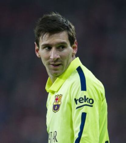 Messi, durante el partido en San Mamés.