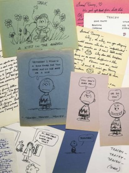 Algunas de las cartas ilustradas que Schultz envió en los setenta a Tracey Claudius, una chica de 25 años.
