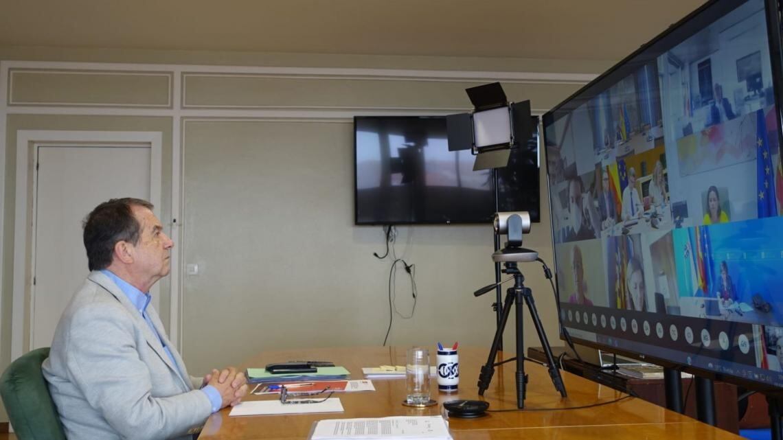 El presidente de la FEMP, Abel Caballero, en la reunión del lunes, celebrada telemáticamente.