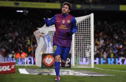 Messi celebra el segundo gol del Barça