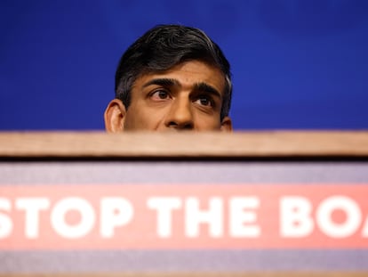 Rishi Sunak, en una rueda de prensa el lunes en Londres.