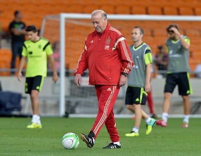 El seleccionador Vicente del Bosque, en un instante del entrenamiento en Johannesburgo.