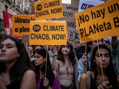 Manifestación por el clima, este viernes, en Madrid.