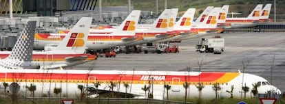 Aviones de Iberia en el aeropuerto de Barajas.