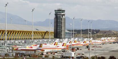 Iberia planes grounded by a one-day strike by pilots on Monday.