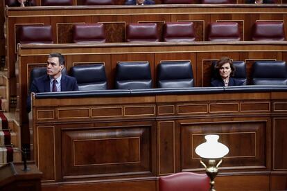 Spanish PM Pedro Sánchez and Deputy PM Carmen Calvo in a file photo.