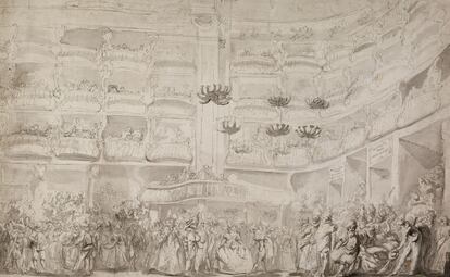 'Baile de mscara en el Coliseo', de Luis Paret y Alczar (304 x 492 mm.) c. 1767.