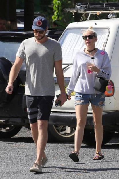 Liam Hemsworth y Miley Cyrus el pasado sábado.