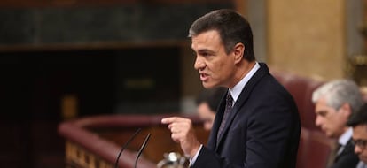 Pedro Sánchez, durante la sesión de control ante el pleno del Congreso de los Diputados.