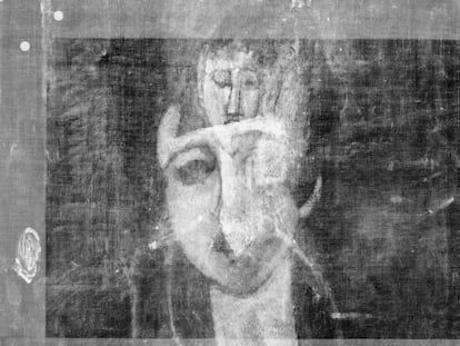 Retrato de una mujer oculto bajo la obra &#039;Retrato de una ni&ntilde;a&#039; de Amadeo Modigliani.