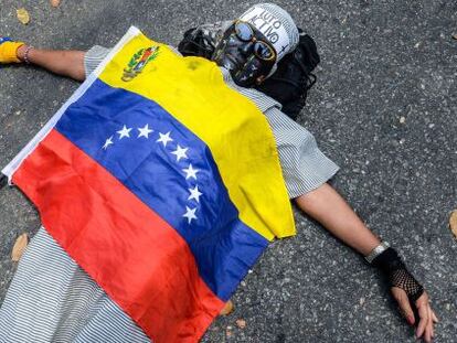Protesto nas ruas de Caracas.
