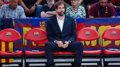 Roger Grimau, antes del inicio del tercer encuentro de semifinales de la Liga Endesa ante el Madrid.