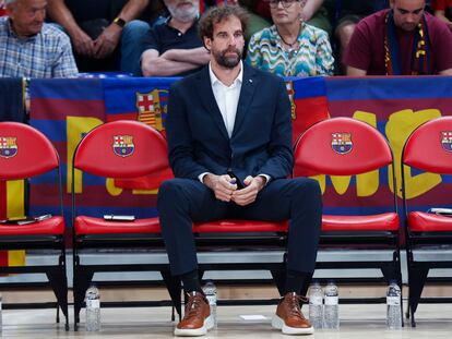 Roger Grimau, antes del inicio del tercer encuentro de semifinales de la Liga Endesa ante el Madrid.