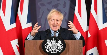 Boris Johnson, primer ministro británico en la conferencia de prensa en Downing Street tras el acuerdo con la UE. Paul Grover /Pool via REUTERS