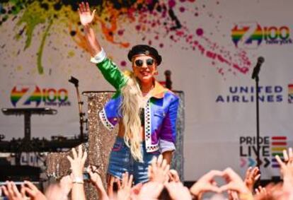Lady Gaga, durante un acto por el Día Internacional del Orgullo LGTB en Nueva York.