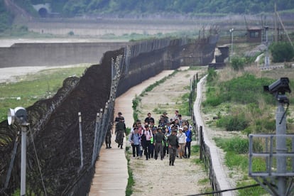 La silueta de un halcón planea acechante sobre las colinas de Daehang, frente a la hermosa costa oriental, mientras un cervatillo pasta entre tupidos pinares y arbustos de rosa mosqueta ante la enternecida mirada de un grupo de turistas.