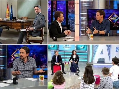 Pedro Sánchez, Albert Rivera, Pablo Iglesias y Pablo Casado, en diferentes entrevistas de televisión.