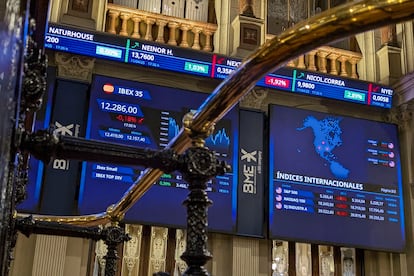 Panel del Ibex en la Bolsa de Madrid