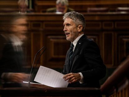 El ministro Fernando Grande-Marlaska, durante su comparecencia este miércoles en el Congreso de los Diputados.