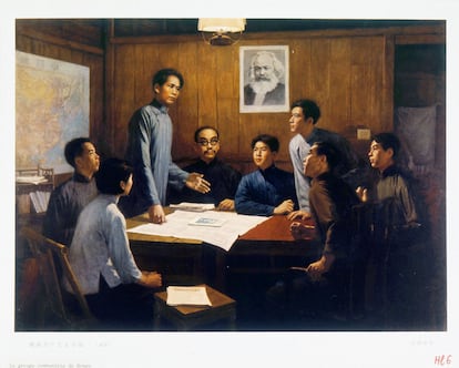 Mao Zedong participa en una reunión del Partido Comunista de China, en una imagen propagandística de 1922.