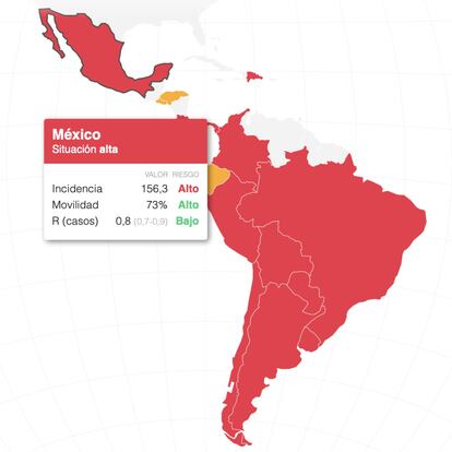 Mapa con incidencia, movilidad y número reproductivo. / EL PAÍS