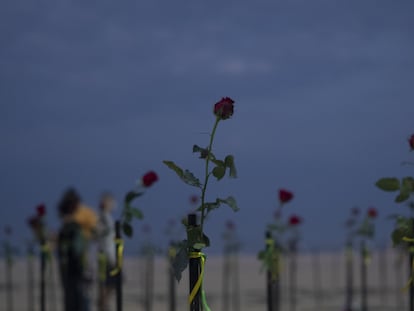 Rosas en la playa de Copacabana.